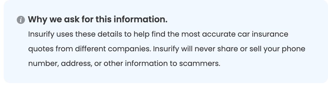 Insurify quote disclaimer about how personal information is used