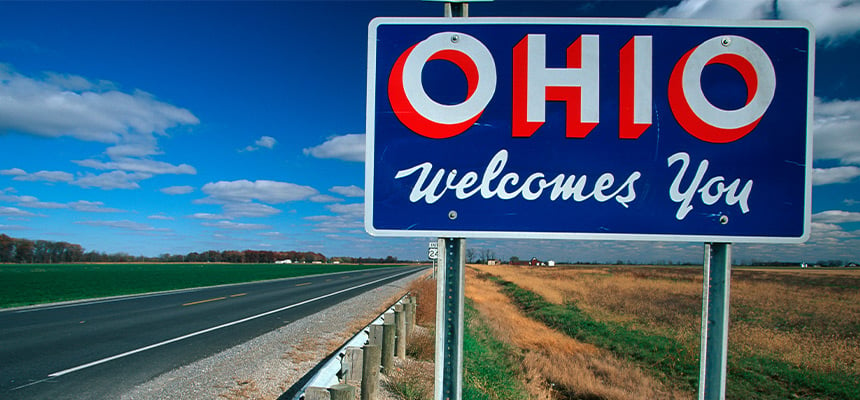 "Ohio Welcomes You" road sign