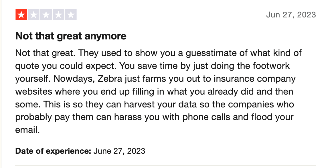 1-star customer review of The Zebra