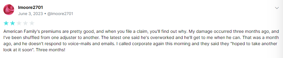 2-star review of American Family claims processing
