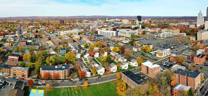 An overhead image of Hartford, Connecticut