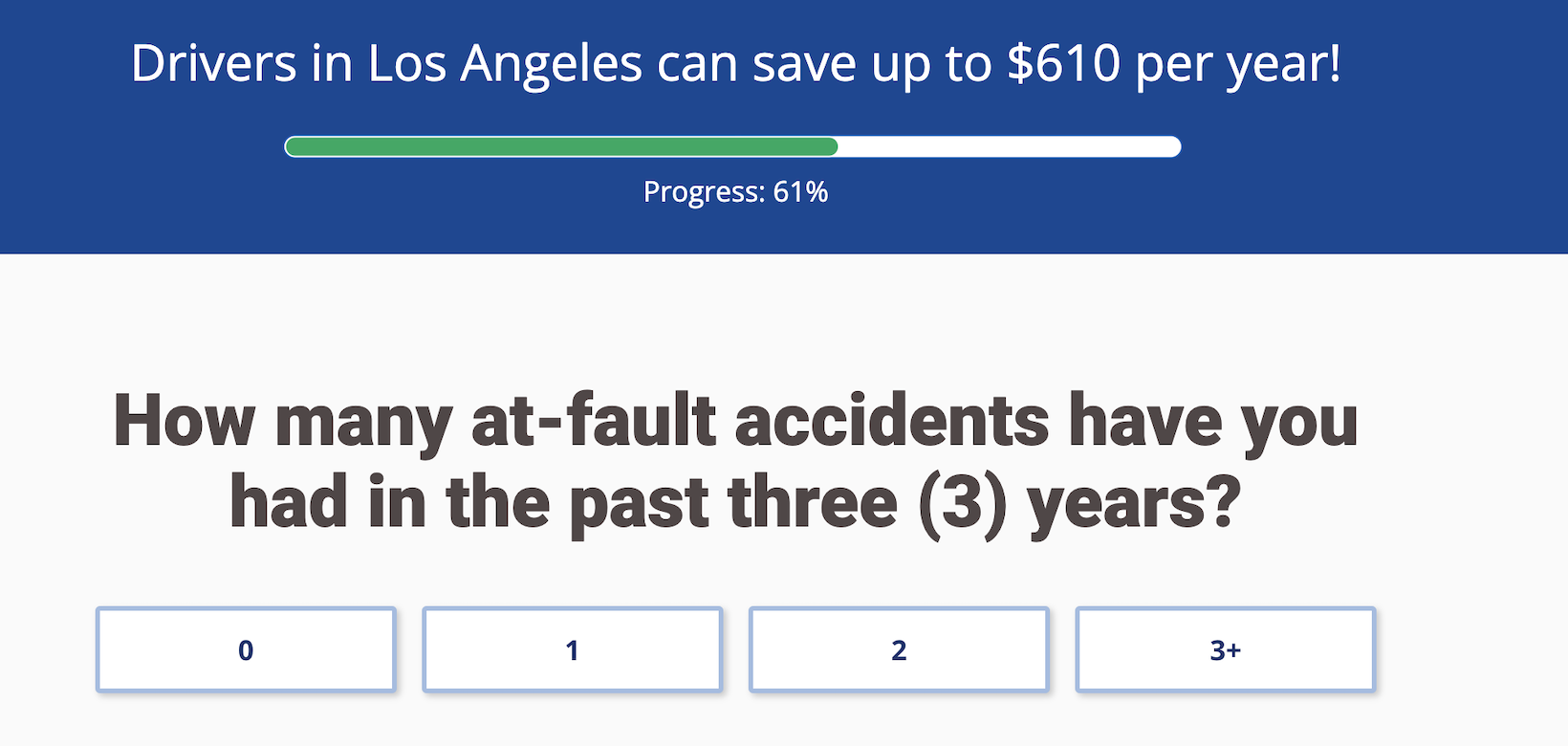 Everquote quote page asking about previous at-fault accidents
