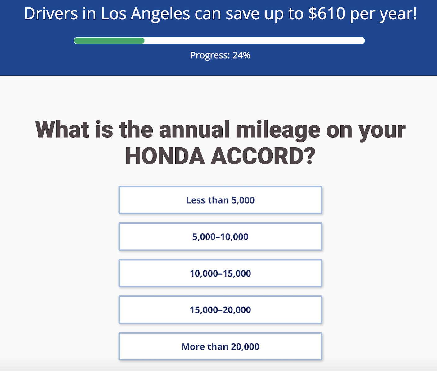 Everquote quote page asking about annual mileage