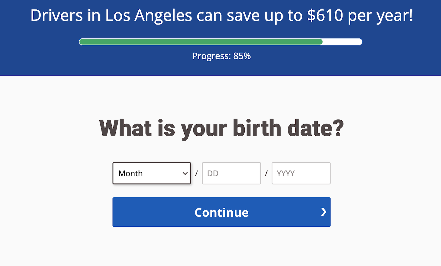 Everquote quote page asking about date of birth