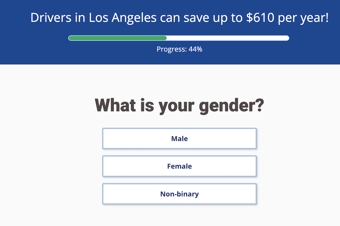 Everquote quote page asking about gender