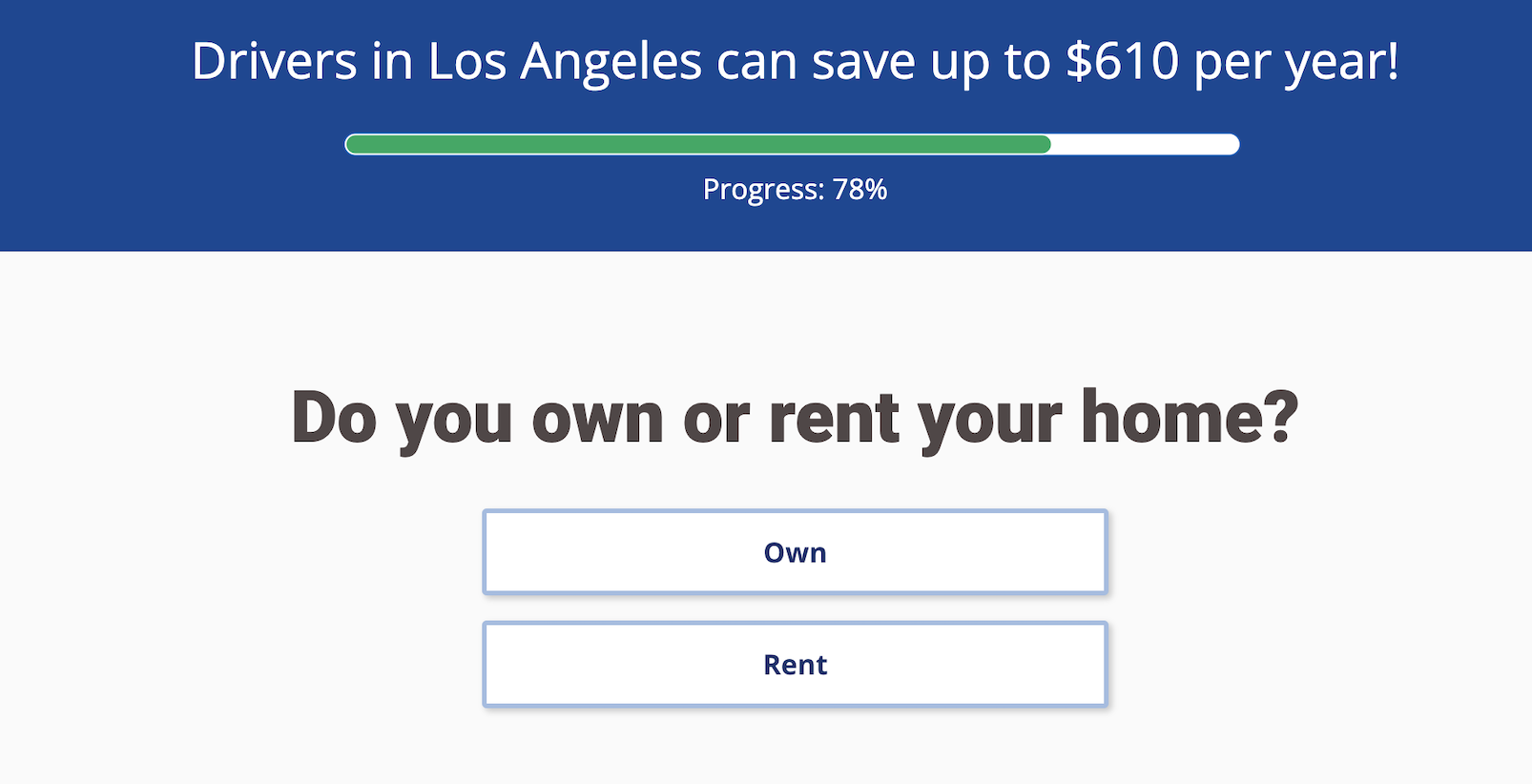 Everquote quote page asking about home ownership status
