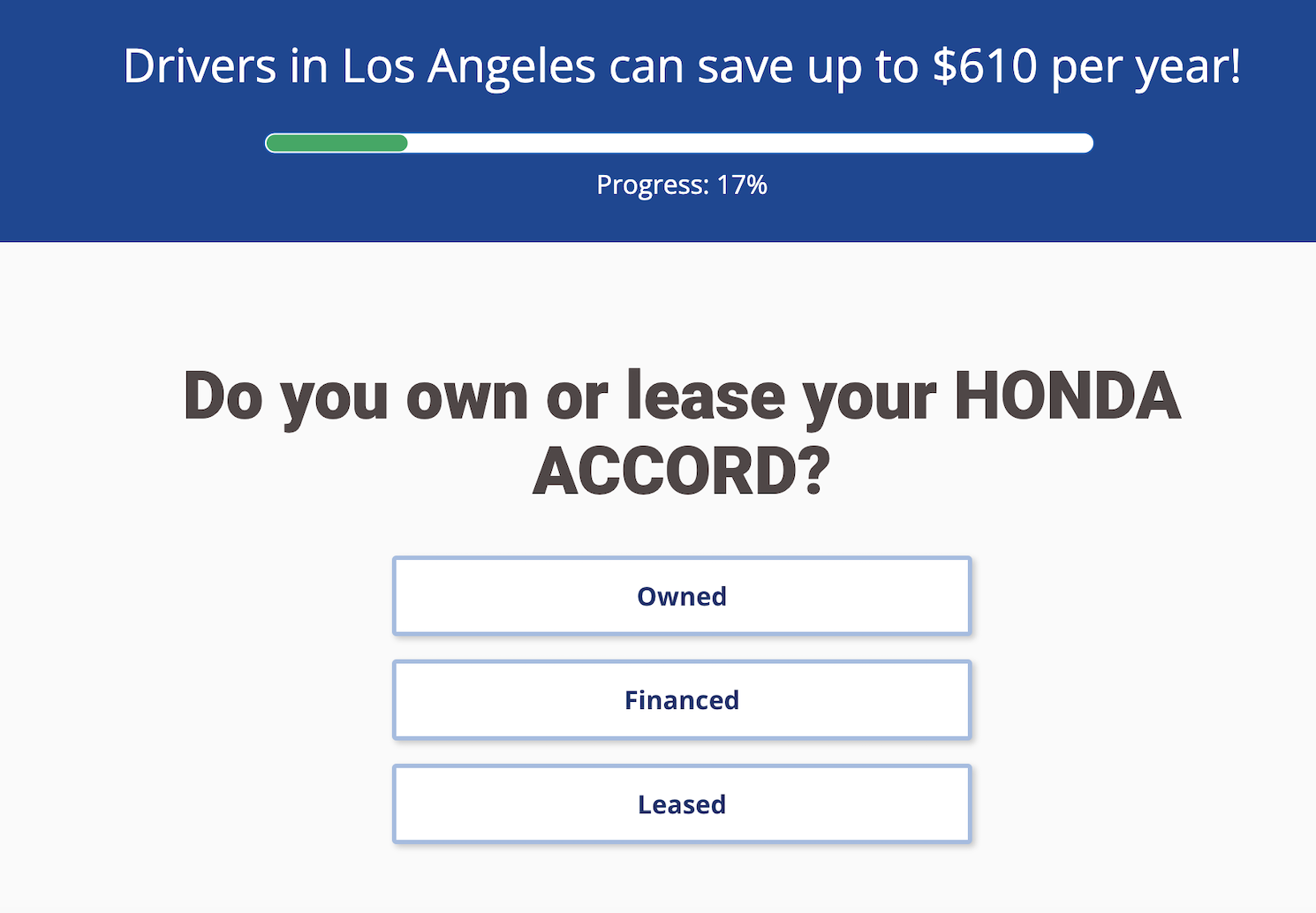 Everquote quote page asking about vehicle ownership