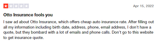 1-star customer review of Otto Insurance