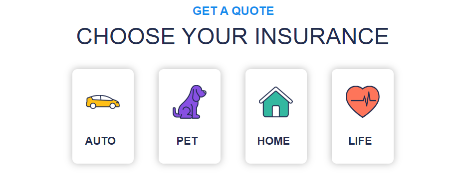 Otto Insurance quote page to select which type of insurance