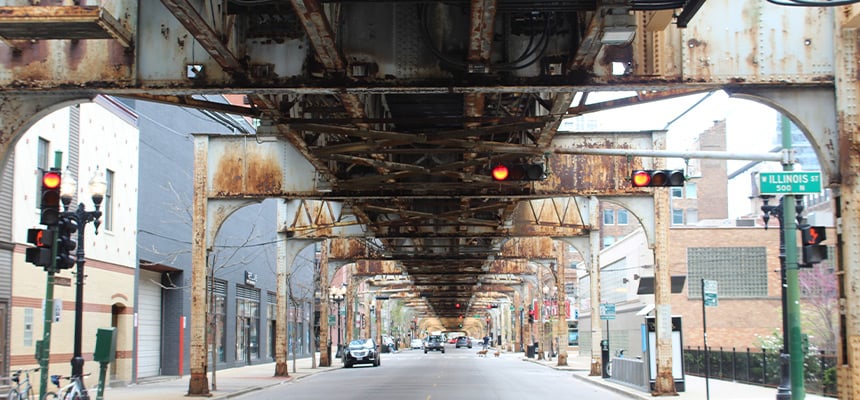 Road under Chicago bridge