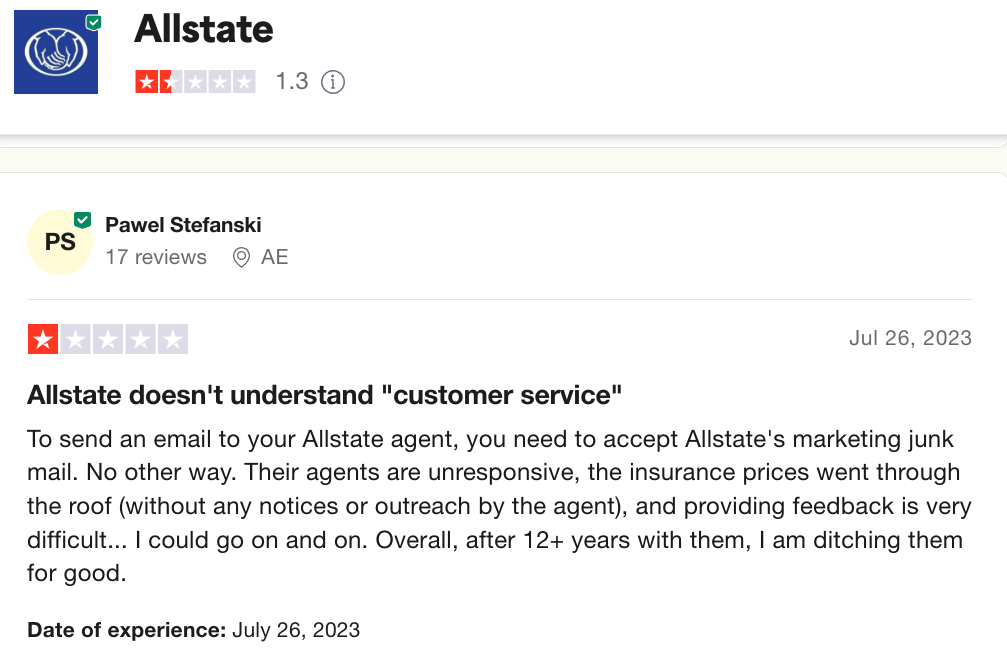 Allstate customer service review