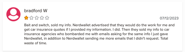 1-star customer review of Nerdwallet