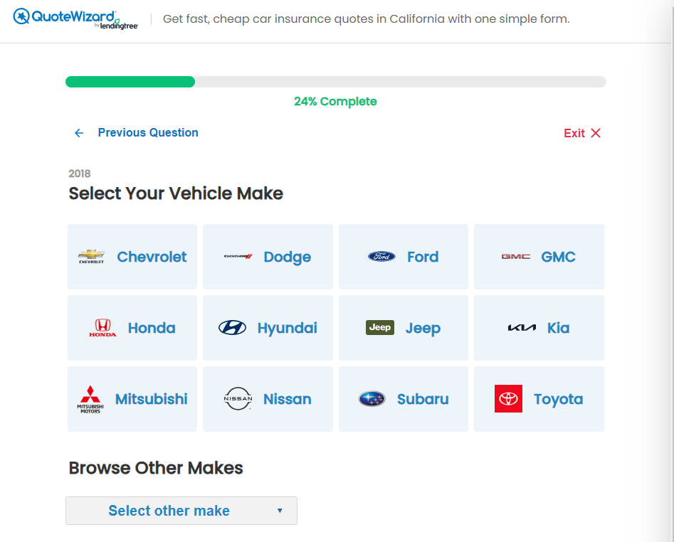 QuoteWizard vehicle page