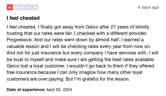 1-star review of GEICO