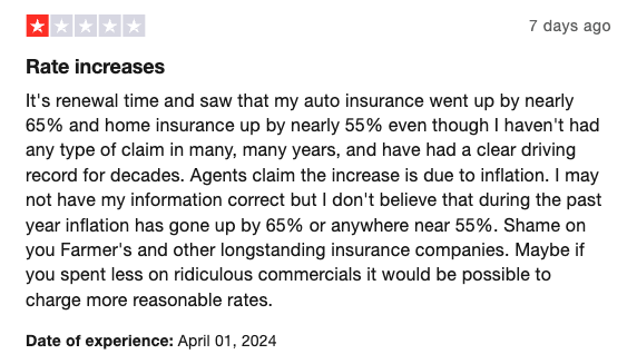 1-star review of Farmers insurance