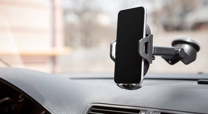 Phone on car dashboard