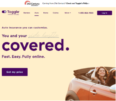 Buying Toggle Insurance policy step 1 