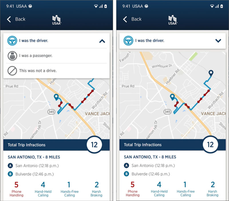 Screenshot of USAA SafePilot app